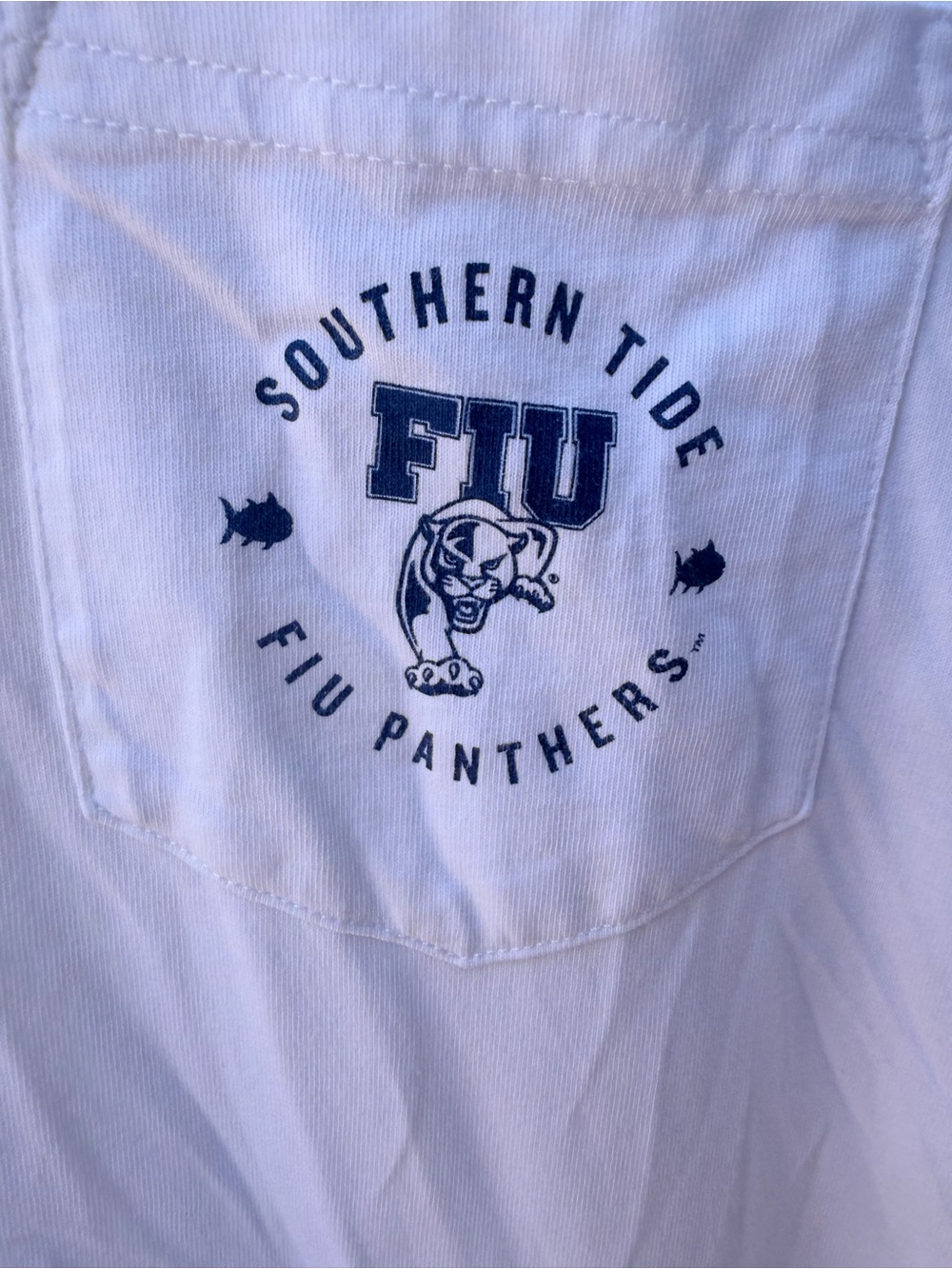 Southern Tide FIU Panthers White Short Sleeve Pocket Tee with Navy Logo